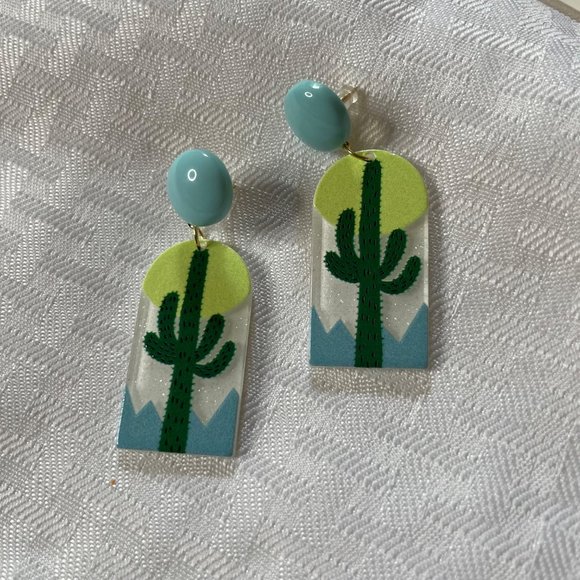 Trendy Acrylic Dessert Cactus Dangle Drop Statement Earrings - Picture 7 of 7
